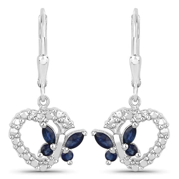 Quintessence Butterfly Gemstone Earrings Sapphire Butterfly and Heart Earrings Genuine Gemstones 925 Sterling Silver